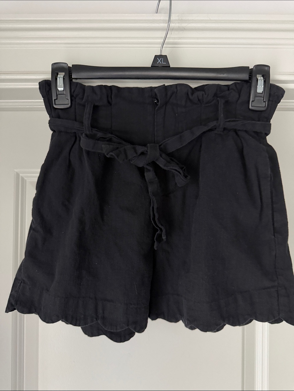 Women’s Black Paperbag Waist Casual Shorts with Self Tie